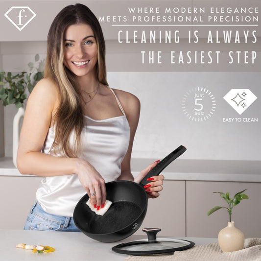 Fashion By Berlinger Haus 24cm TitanPro Non-Stick Deep Frypan with Lid - Matte Black