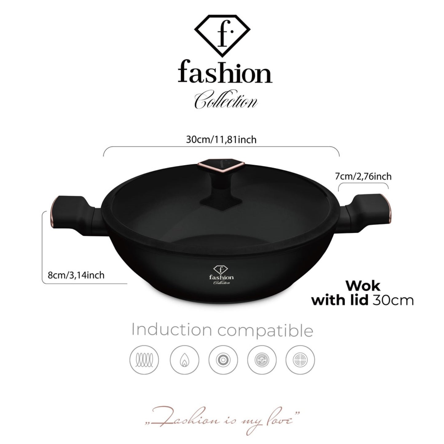 Fashion By Berlinger Haus 30cm TitanPro Non-Stick Wok with Lid - Matte Black