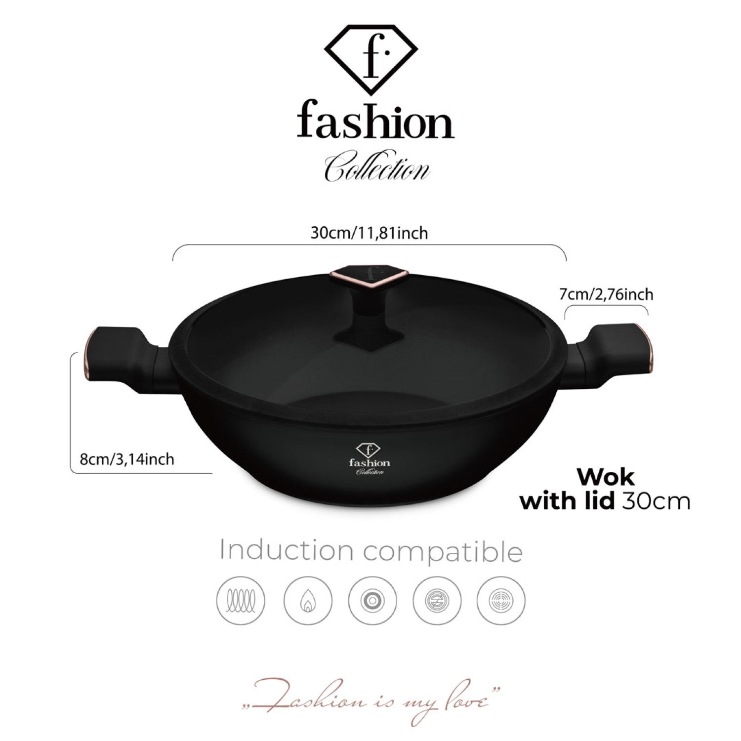 Fashion By Berlinger Haus 30cm TitanPro Non-Stick Wok with Lid - Matte Black