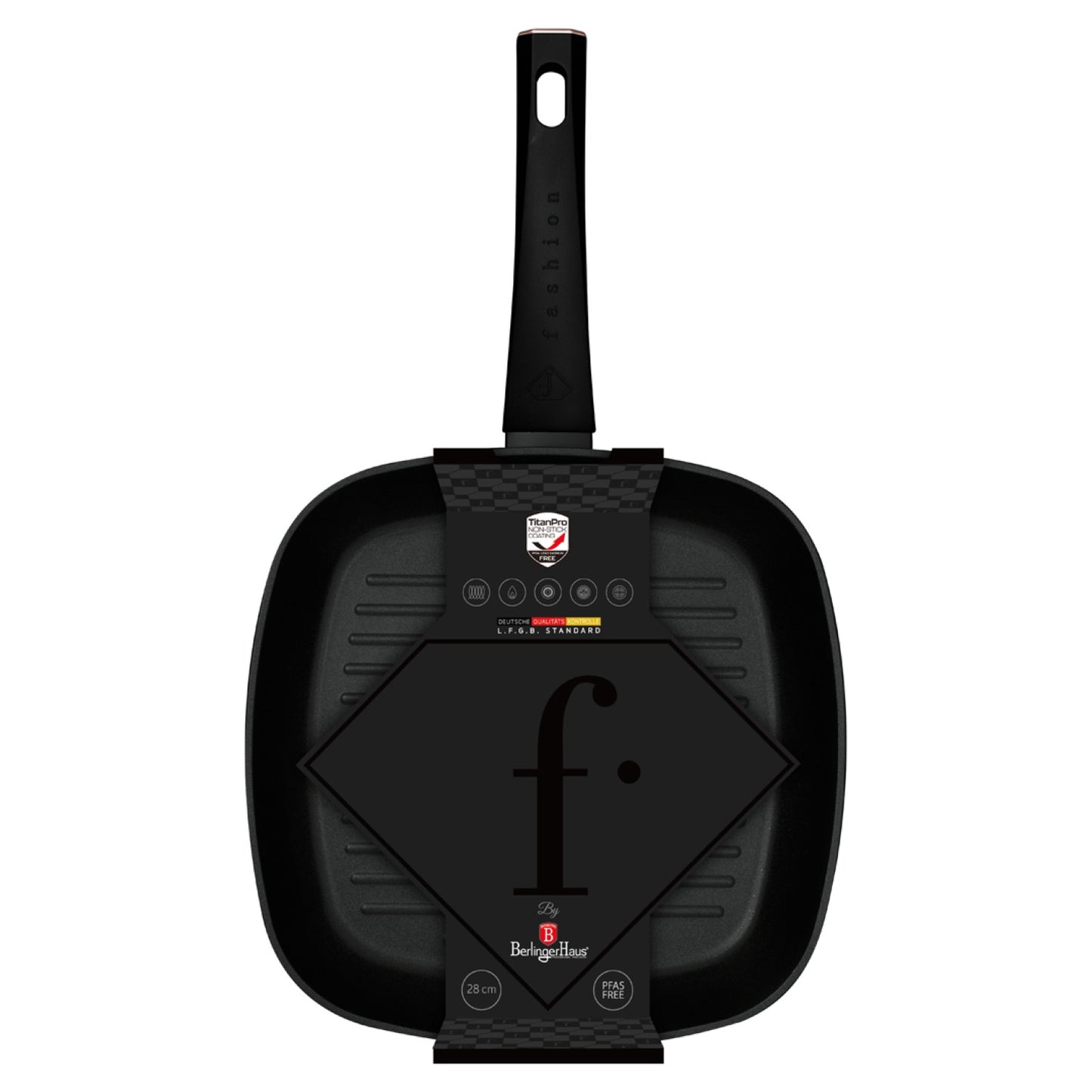 Fashion By Berlinger Haus 28cm TitanPro Non-Stick Grill Pan - Matte Black