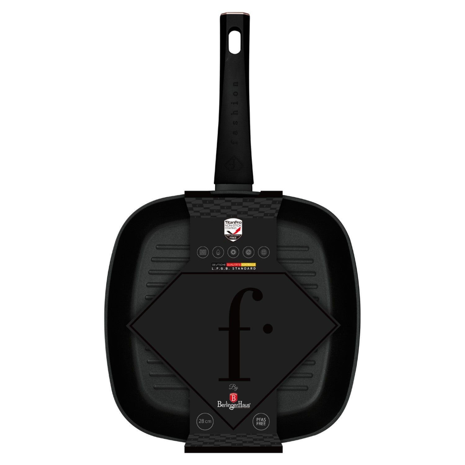 Fashion By Berlinger Haus 28cm TitanPro Non-Stick Grill Pan - Matte Black