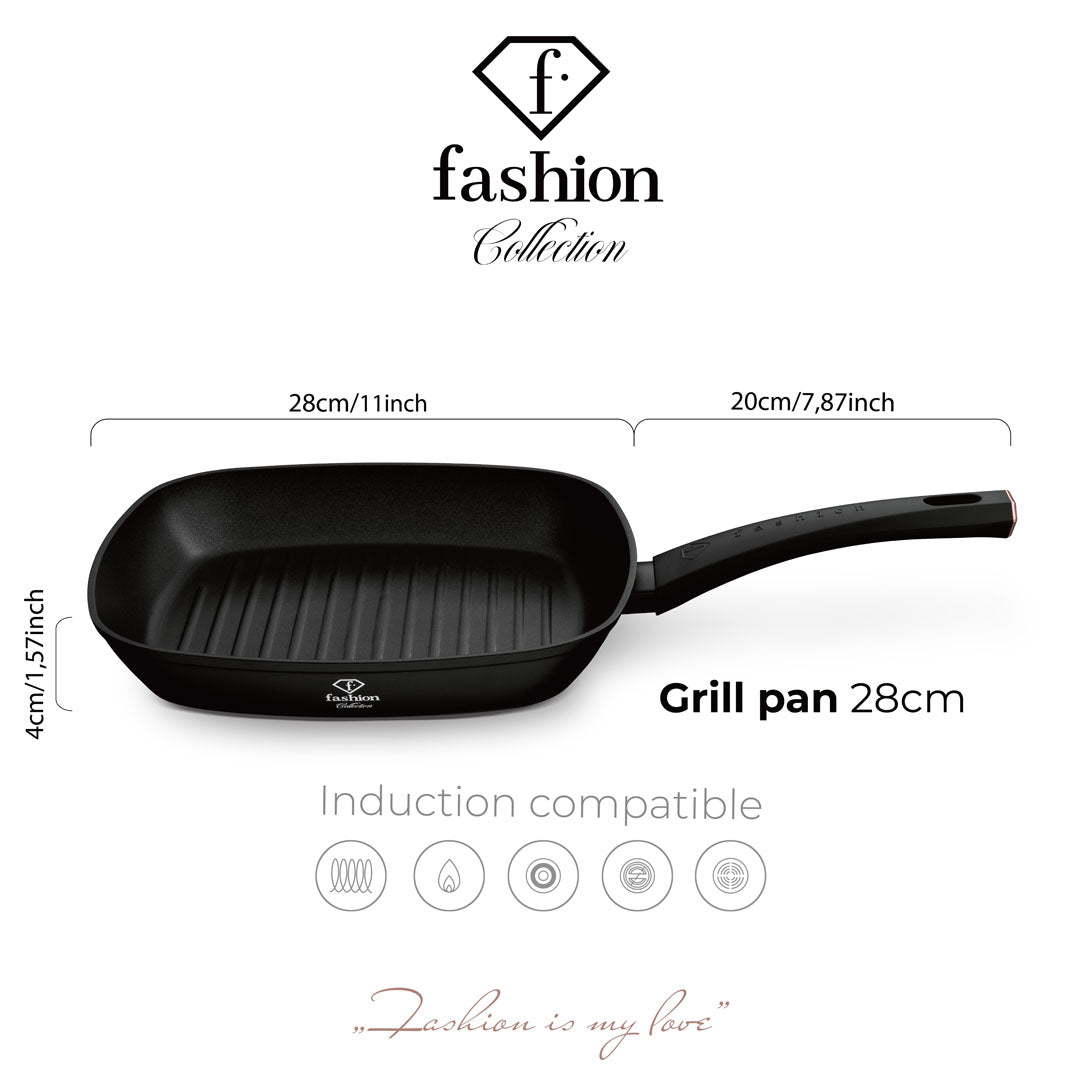Fashion By Berlinger Haus 28cm Titan Pro Non-Stick Grill Pan - Black Rose