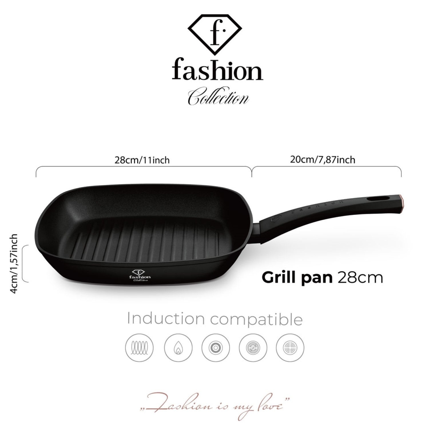 Fashion By Berlinger Haus 28cm TitanPro Non-Stick Grill Pan - Matte Black