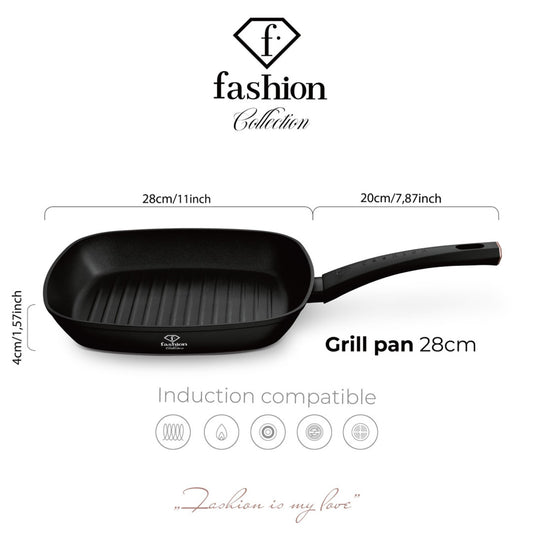 Fashion By Berlinger Haus 28cm TitanPro Non-Stick Grill Pan - Matte Black