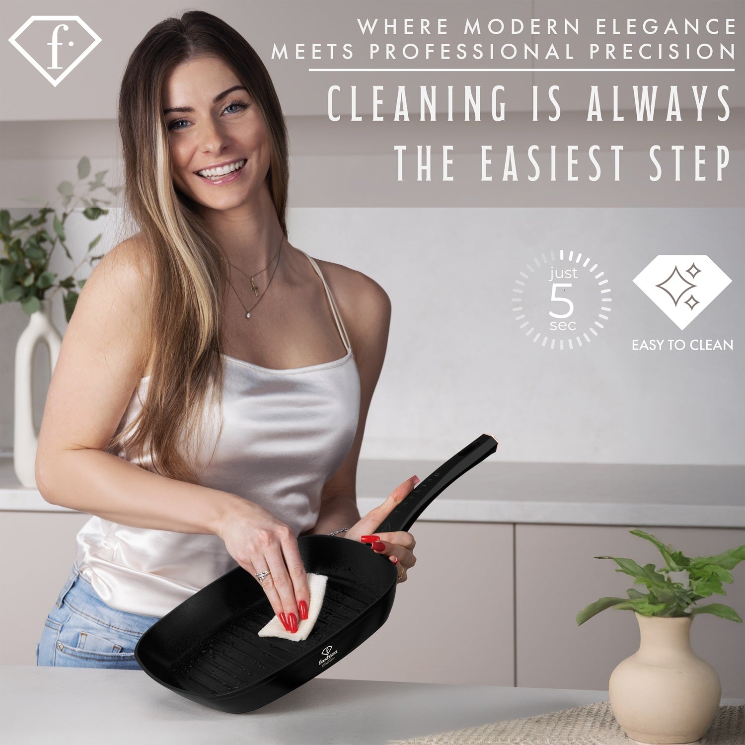 Fashion By Berlinger Haus 28cm Titan Pro Non-Stick Grill Pan - Black Rose