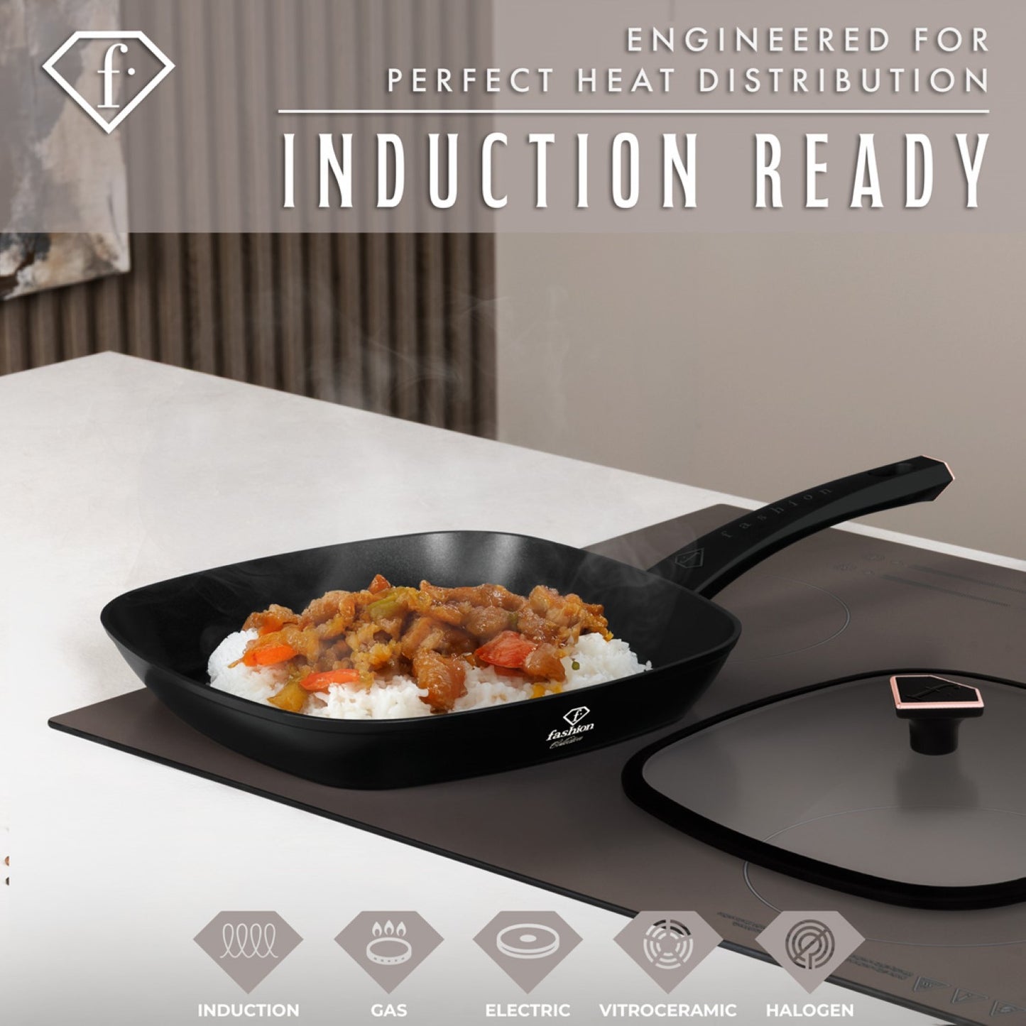 Fashion By Berlinger Haus 28cm TitanPro Non-Stick Grill Pan with Lid - Matte Black