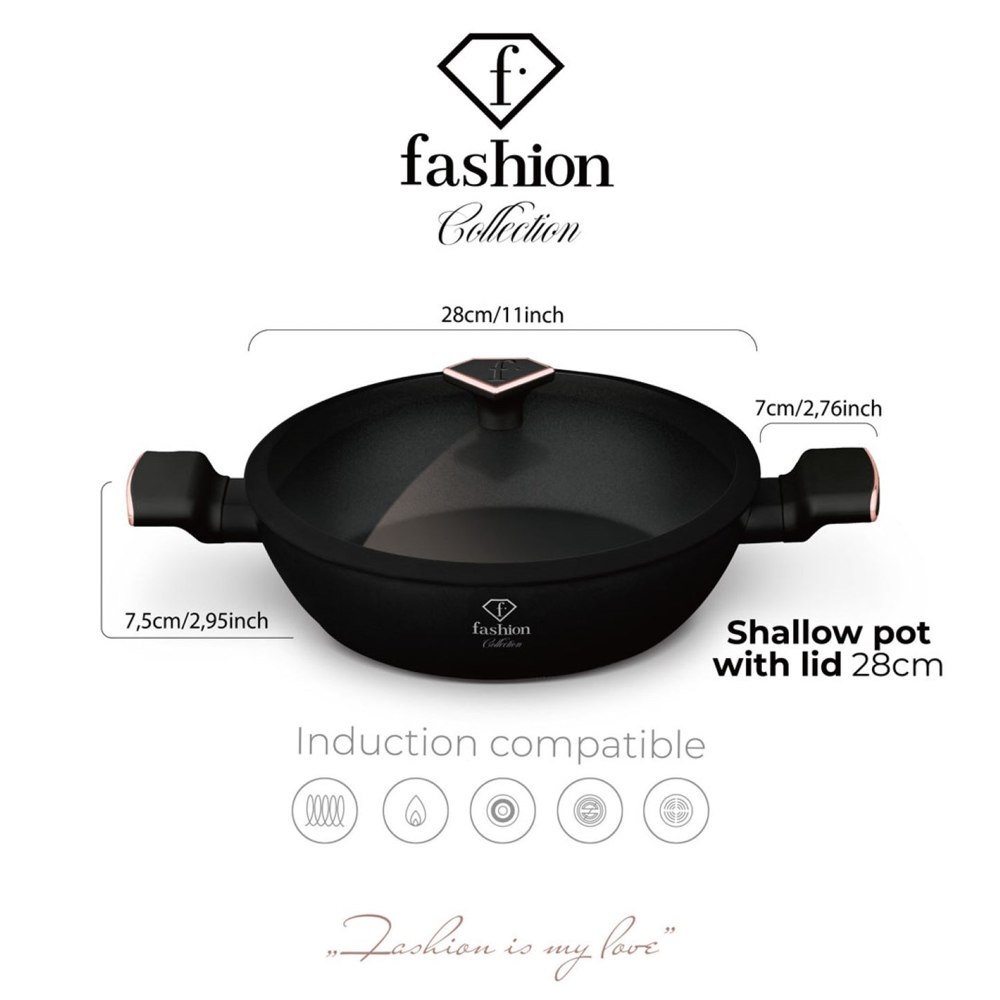 Fashion By Berlinger Haus 28cm TitanPro Non-Stick Shallow Pot with Lid - Matte Black