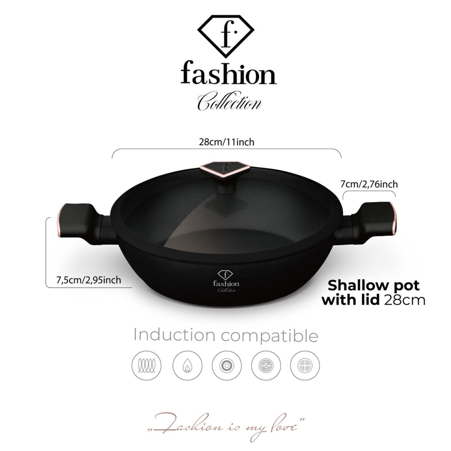 Fashion By Berlinger Haus 28cm TitanPro Non-Stick Shallow Pot with Lid - Matte Black