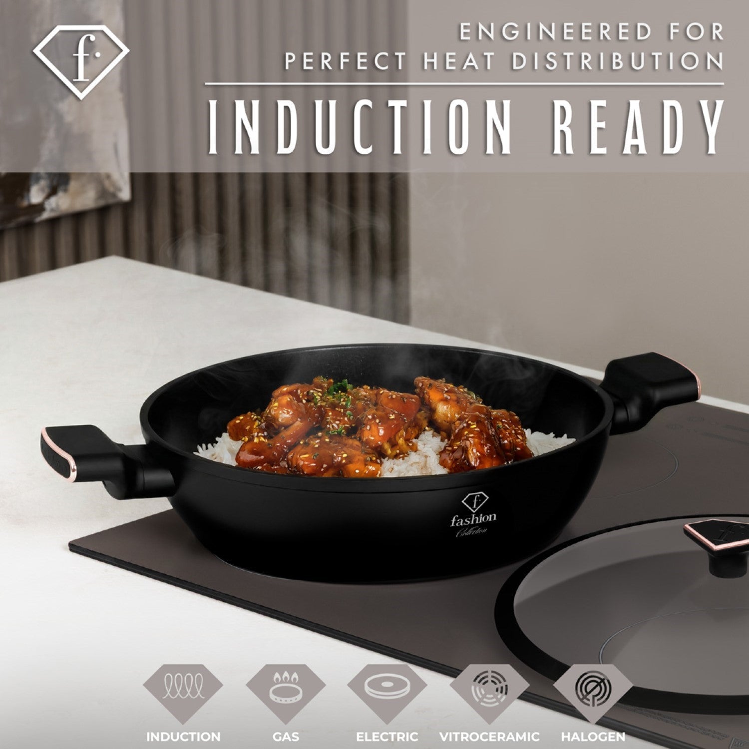 Fashion By Berlinger Haus 28cm TitanPro Non-Stick Shallow Pot with Lid - Matte Black