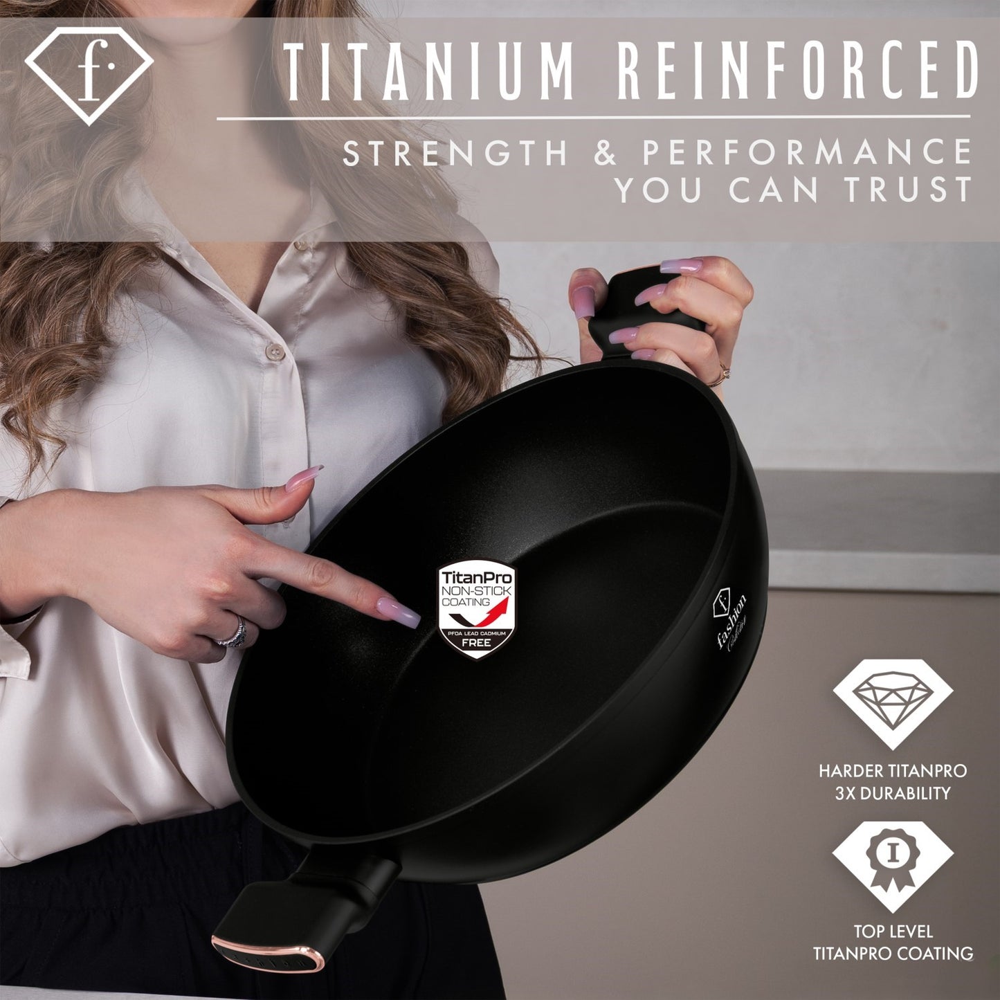 Fashion By Berlinger Haus 28cm TitanPro Non-Stick Shallow Pot with Lid - Matte Black