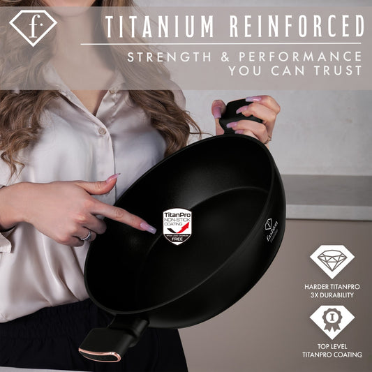 Fashion By Berlinger Haus 30cm TitanPro Non-Stick Shallow Pot with Lid - Matte Black