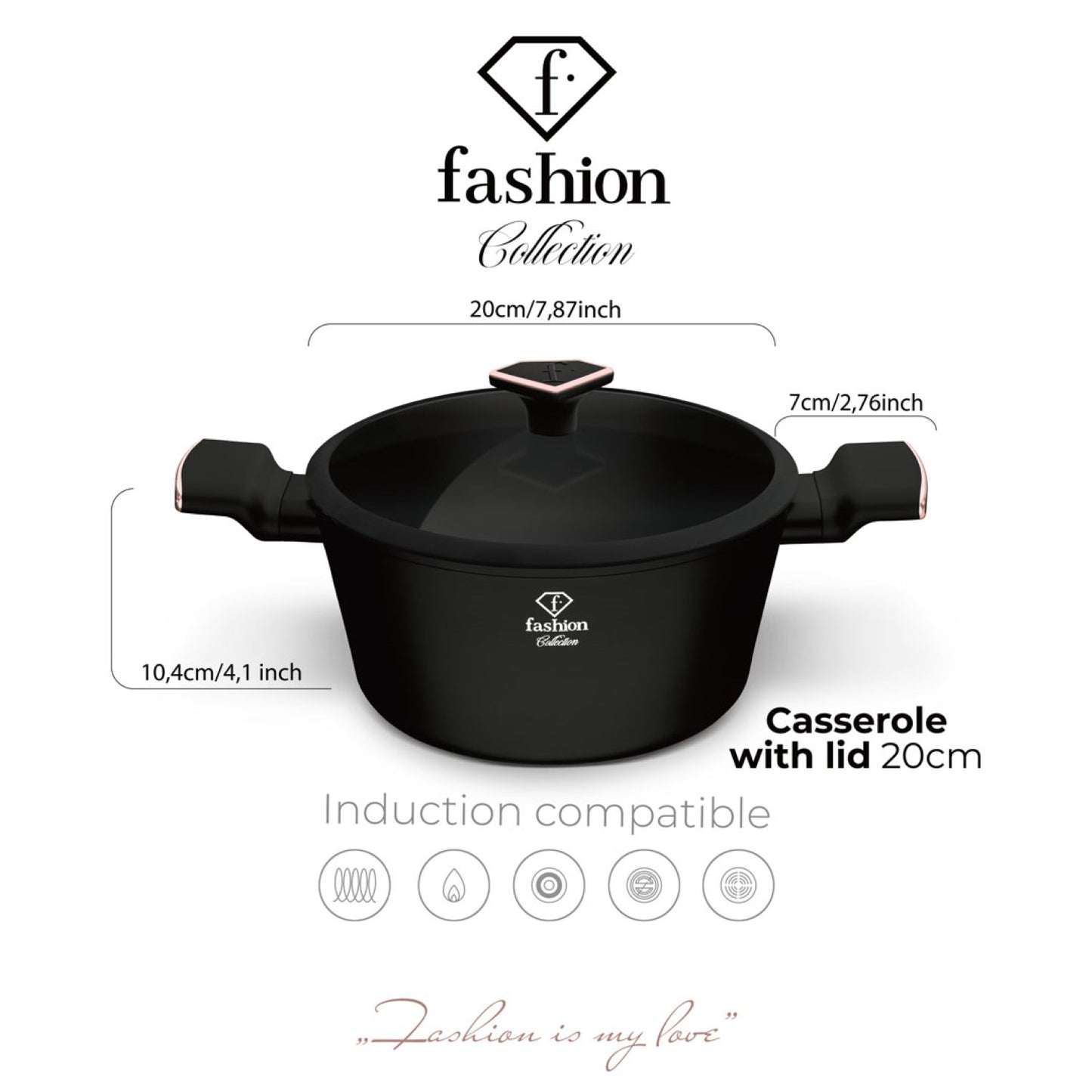 Fashion By Berlinger Haus 20cm TitanPro Non-Stick Casserole with Lid - Matte Black
