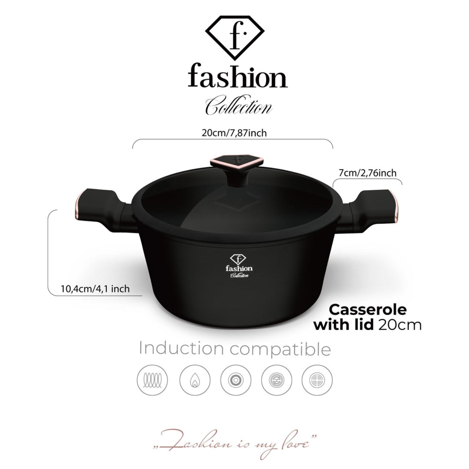 Fashion By Berlinger Haus 20cm TitanPro Non-Stick Casserole with Lid - Matte Black