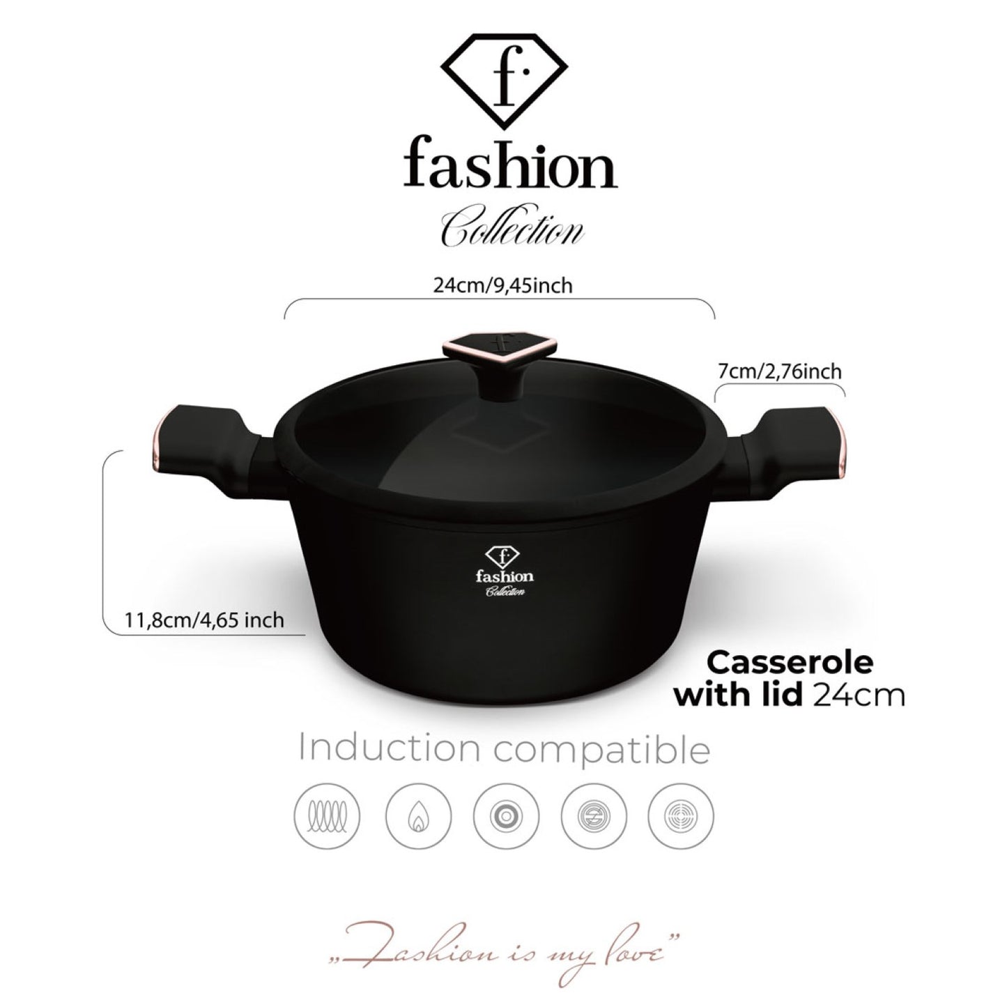 Fashion By Berlinger Haus 24cm TitanPro Non-Stick Casserole with Lid - Matte Black