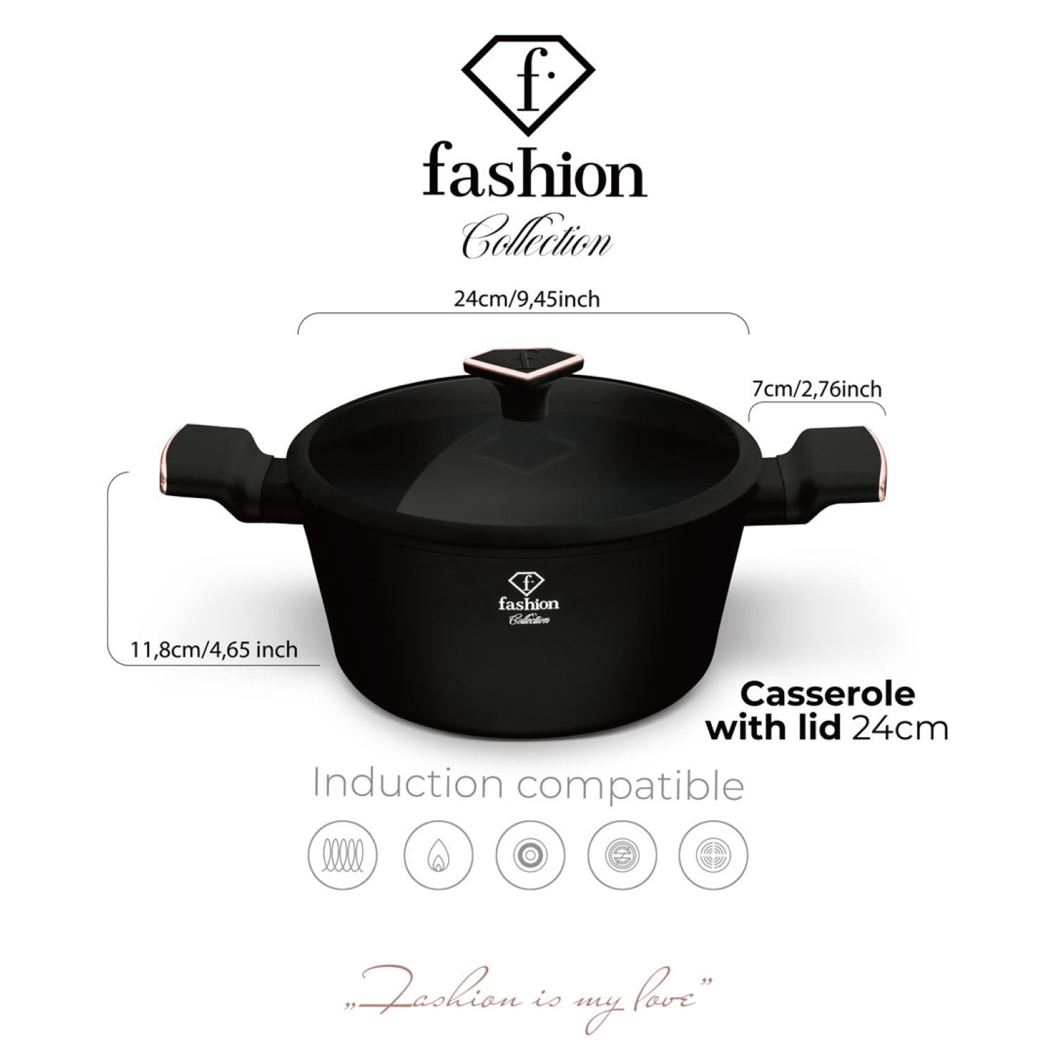Fashion By Berlinger Haus 24cm TitanPro Non-Stick Casserole with Lid - Matte Black