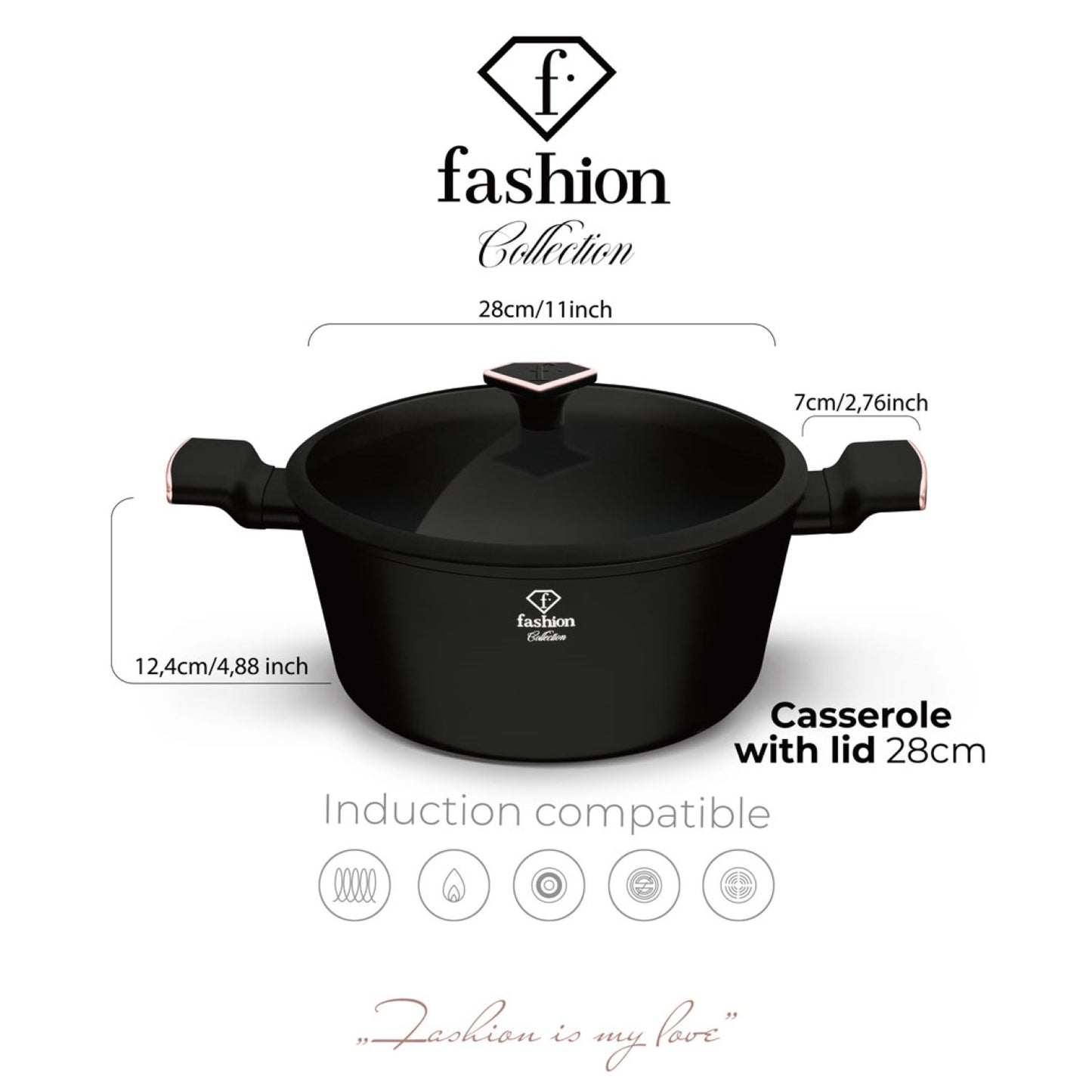 Fashion By Berlinger Haus 28cm TitanPro Non-Stick Casserole with Lid - Matte Black