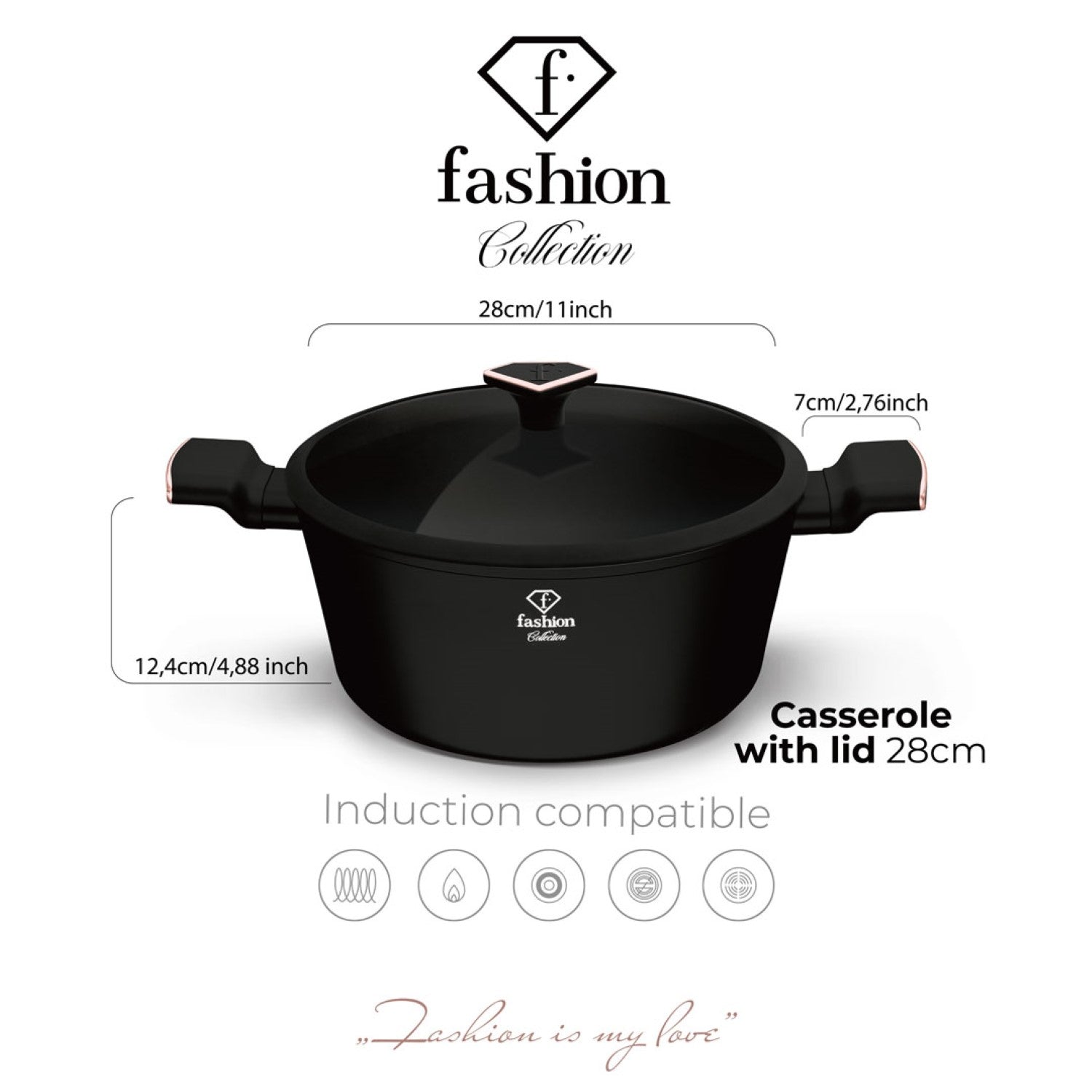 Fashion By Berlinger Haus 28cm TitanPro Non-Stick Casserole with Lid - Matte Black