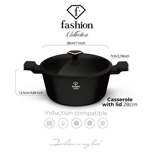 Fashion By Berlinger Haus 28cm TitanPro Non-Stick Casserole with Lid - Matte Black
