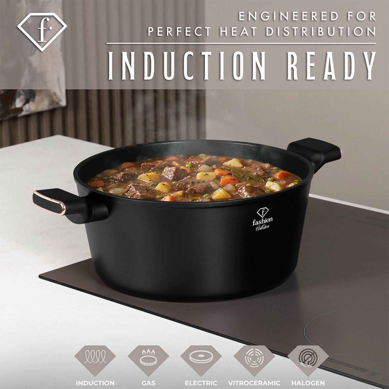 Fashion By Berlinger Haus 28cm TitanPro Non-Stick Casserole with Lid - Matte Black
