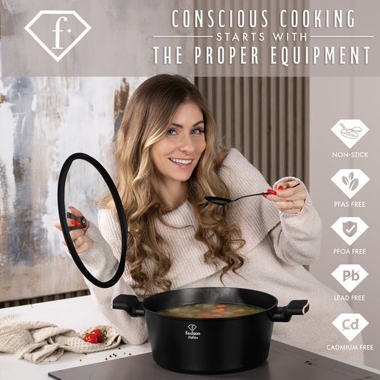 Fashion By Berlinger Haus 28cm TitanPro Non-Stick Casserole with Lid - Matte Black