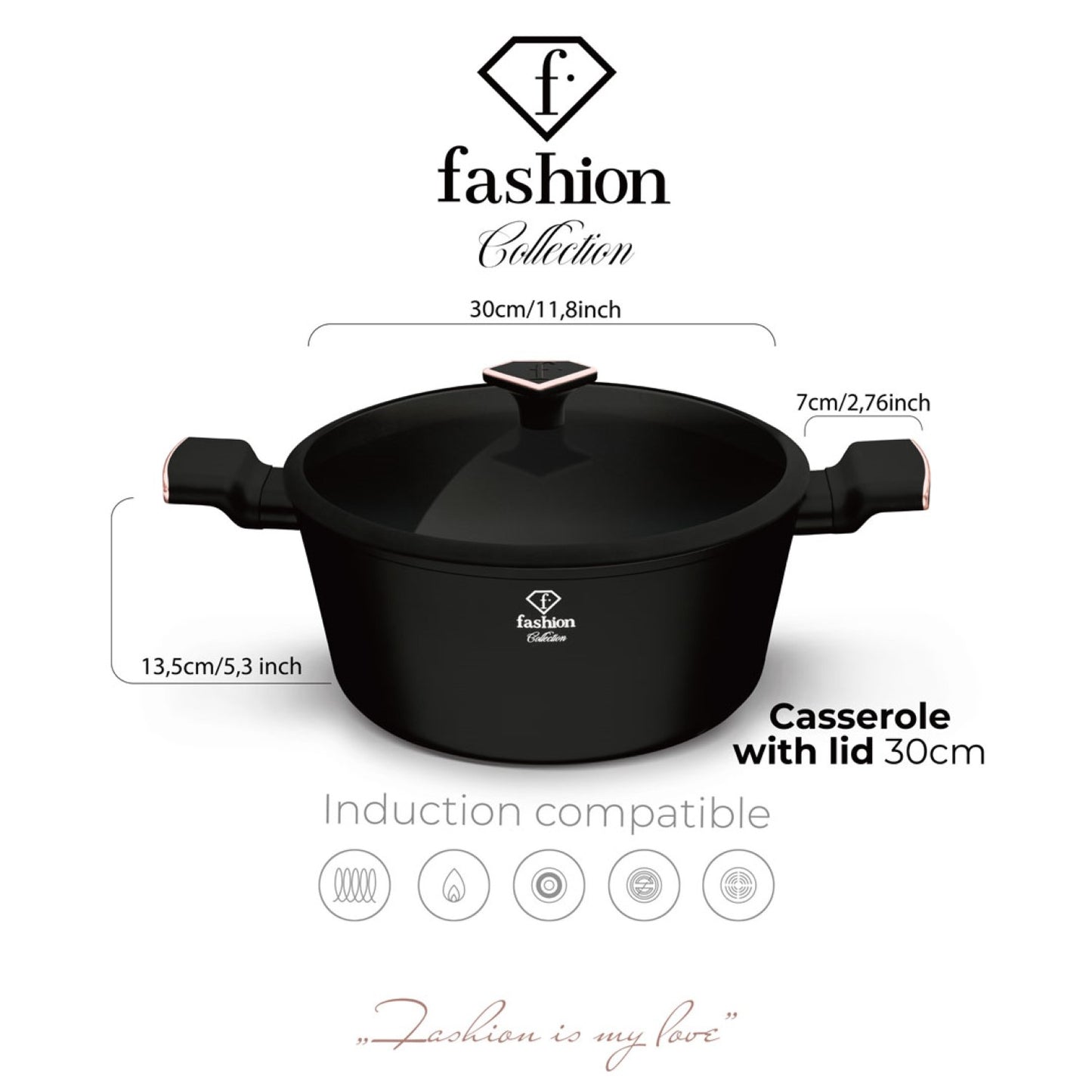Fashion By Berlinger Haus 30cm TitanPro Non-Stick Casserole with Lid - Matte Black