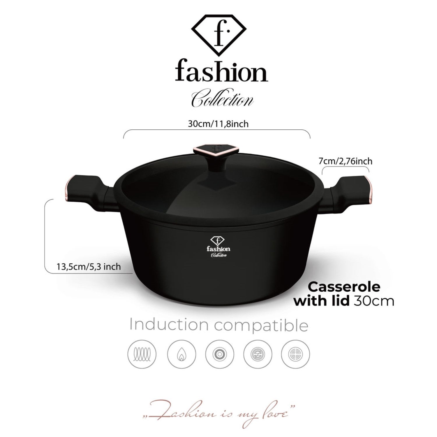Fashion By Berlinger Haus 30cm TitanPro Non-Stick Casserole with Lid - Matte Black