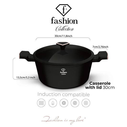 Fashion By Berlinger Haus 30cm TitanPro Non-Stick Casserole with Lid - Matte Black