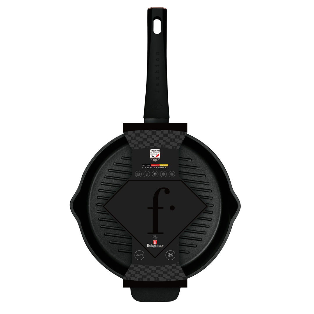 Fashion By Berlinger Haus 26cm TitanPro Non-Stick Round Grill Pan - Matte Black