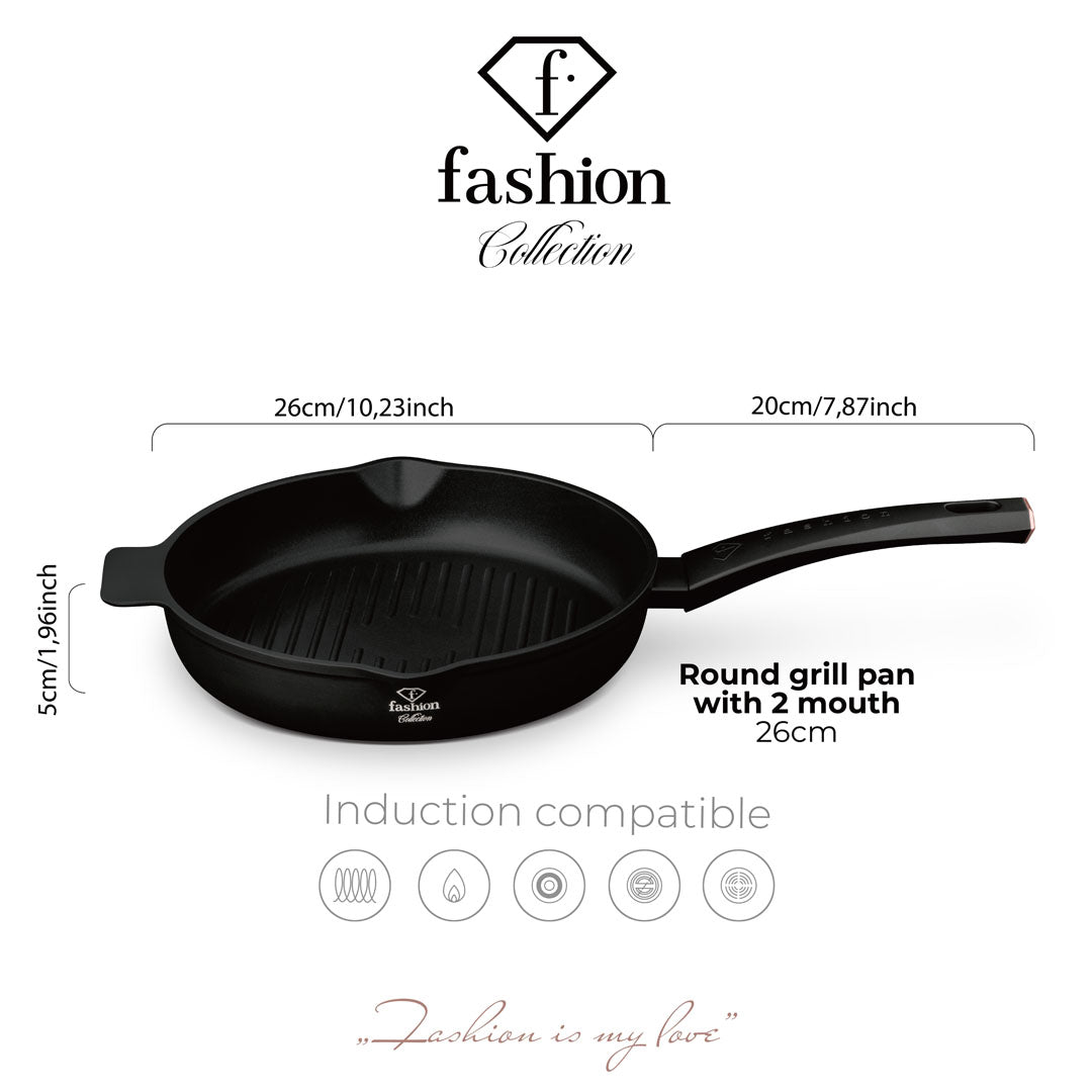 Fashion By Berlinger Haus 26cm TitanPro Non-Stick Round Grill Pan - Matte Black