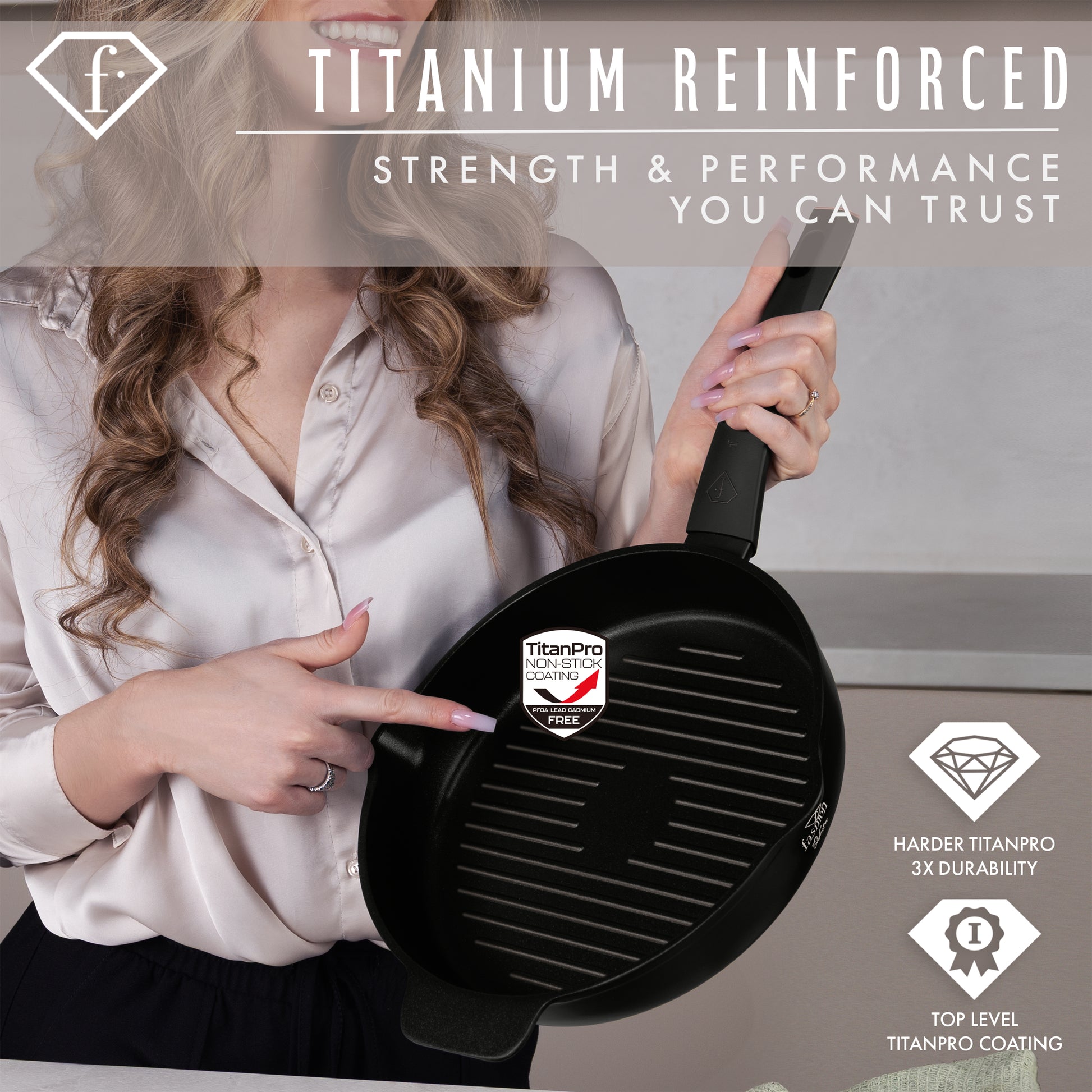 Fashion By Berlinger Haus 26cm TitanPro Non-Stick Round Grill Pan - Matte Black