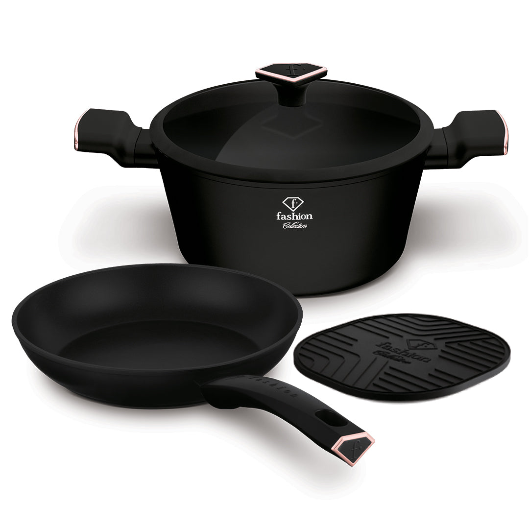 Fashion By Berlinger Haus 4-Piece Titan Pro Non-Stick Cookware Set - Black Rose