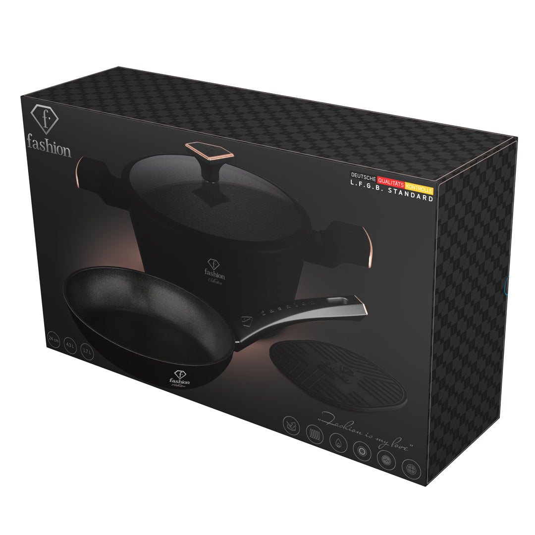 Fashion By Berlinger Haus 4-Piece Titan Pro Non-Stick Cookware Set - Black Rose