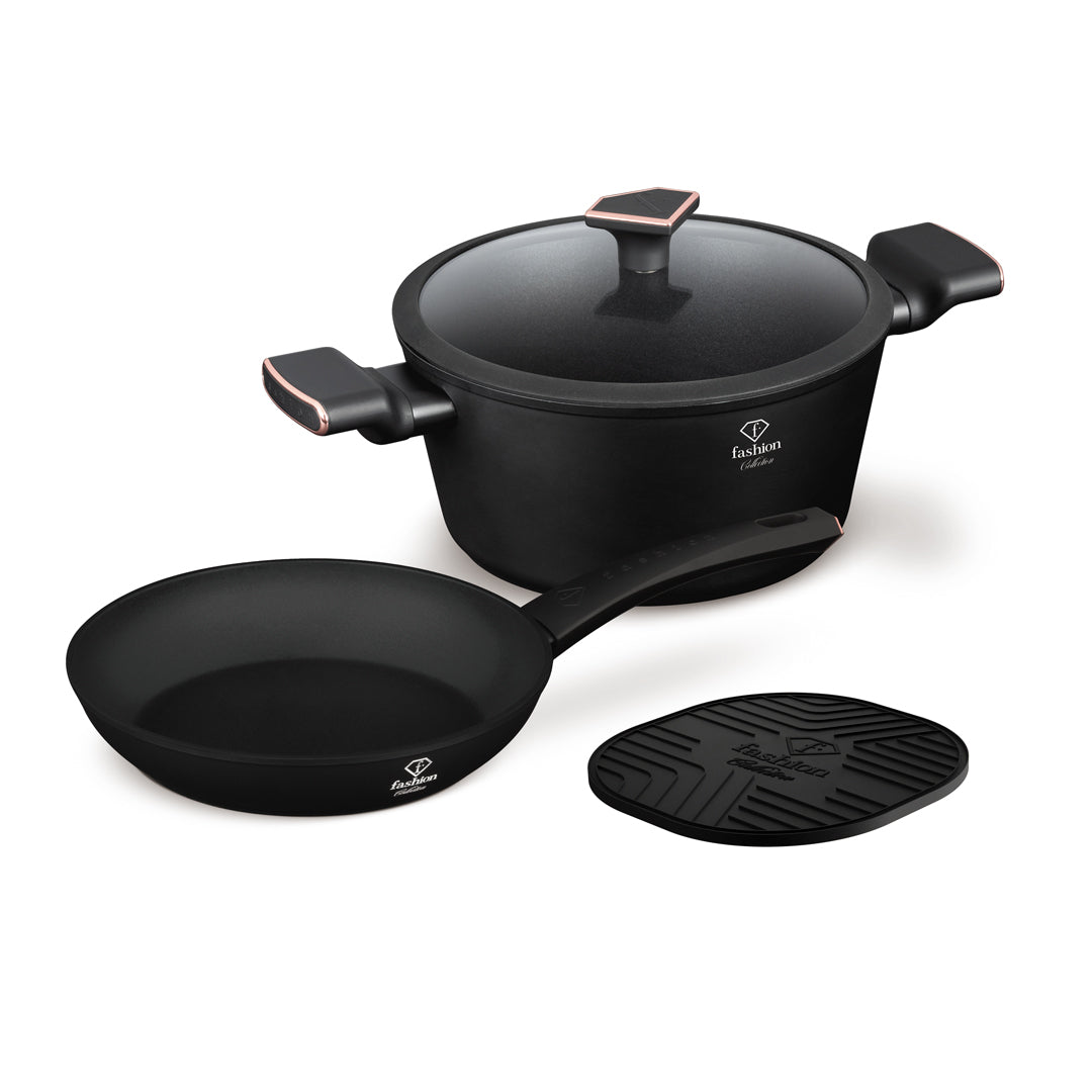 Fashion By Berlinger Haus 4-Piece Titan Pro Non-Stick Cookware Set - Black Rose