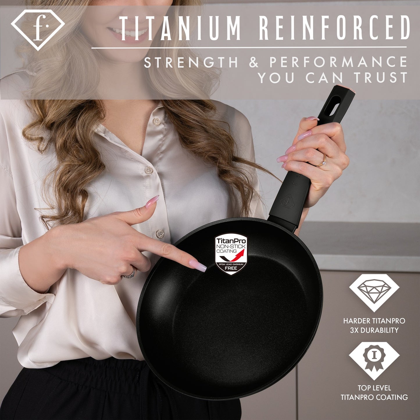 Fashion By Berlinger Haus 3-Piece Titan Pro Non-Stick Frypan Set - Black Rose