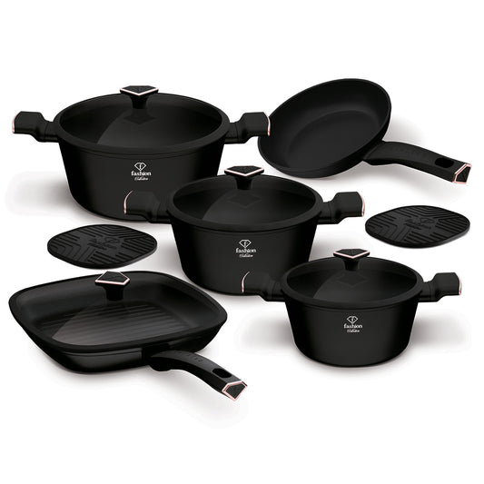 Fashion By Berlinger Haus 11-Piece Titan Pro Non-Stick Cookware Set - Black Rose