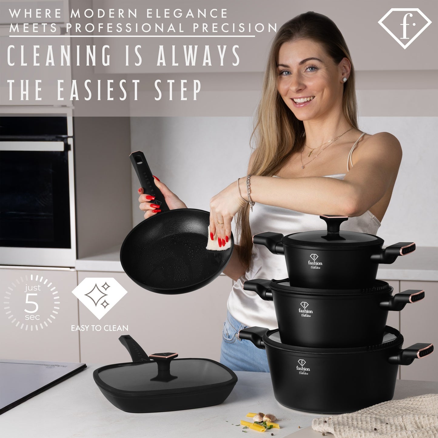 Fashion By Berlinger Haus 11-Piece Titan Pro Non-Stick Cookware Set - Black Rose