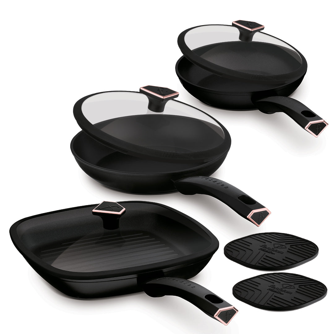 Fashion By Berlinger Haus 8-Piece Titan Pro Non-Stick Fry & Grill Pan Set - Black Rose