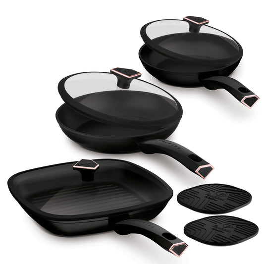 Fashion By Berlinger Haus 8-Piece Titan Pro Non-Stick Fry & Grill Pan Set - Black Rose