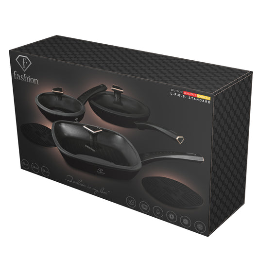 Fashion By Berlinger Haus 8-Piece Titan Pro Non-Stick Fry & Grill Pan Set - Black Rose