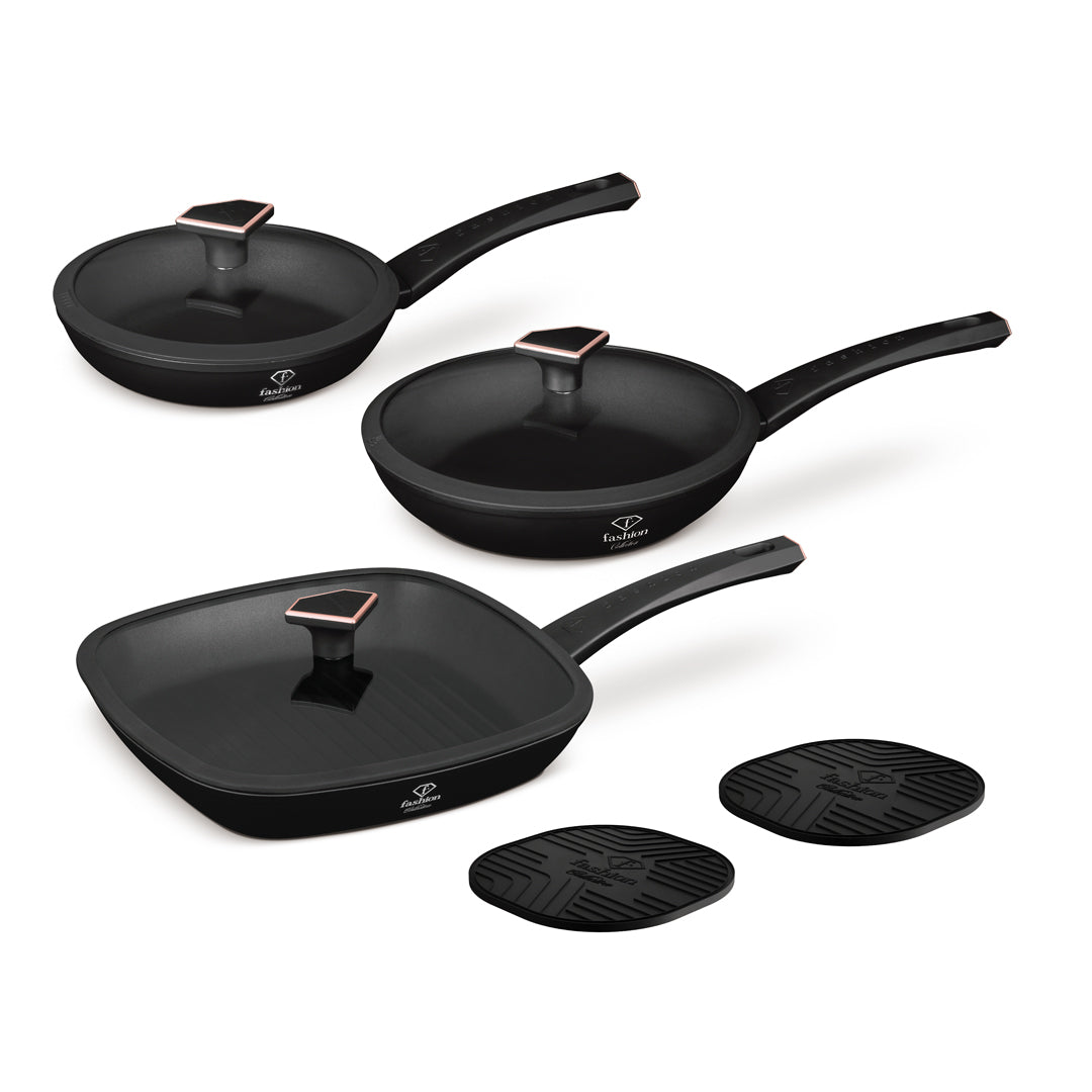Fashion By Berlinger Haus 8-Piece Titan Pro Non-Stick Fry & Grill Pan Set - Black Rose