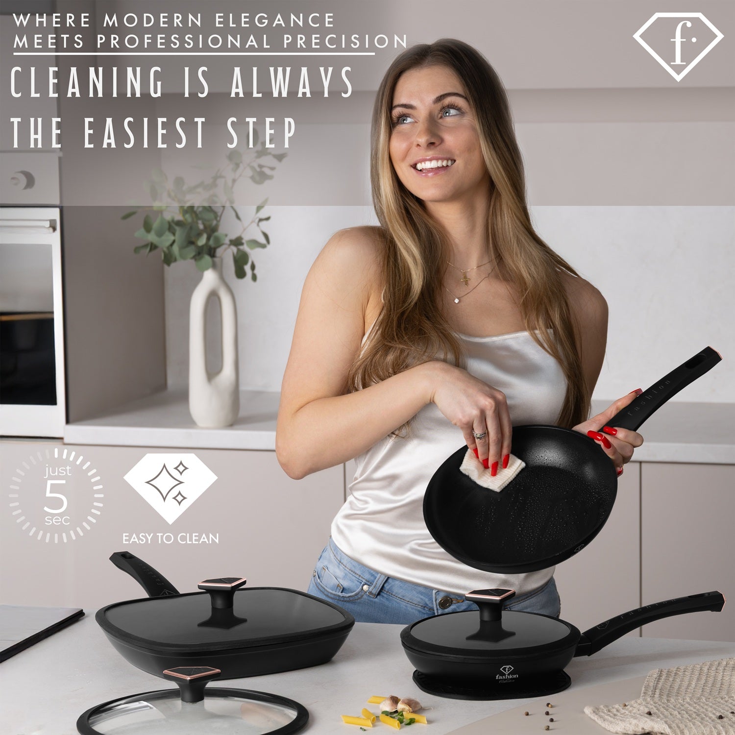 Fashion By Berlinger Haus 8-Piece Titan Pro Non-Stick Fry & Grill Pan Set - Black Rose