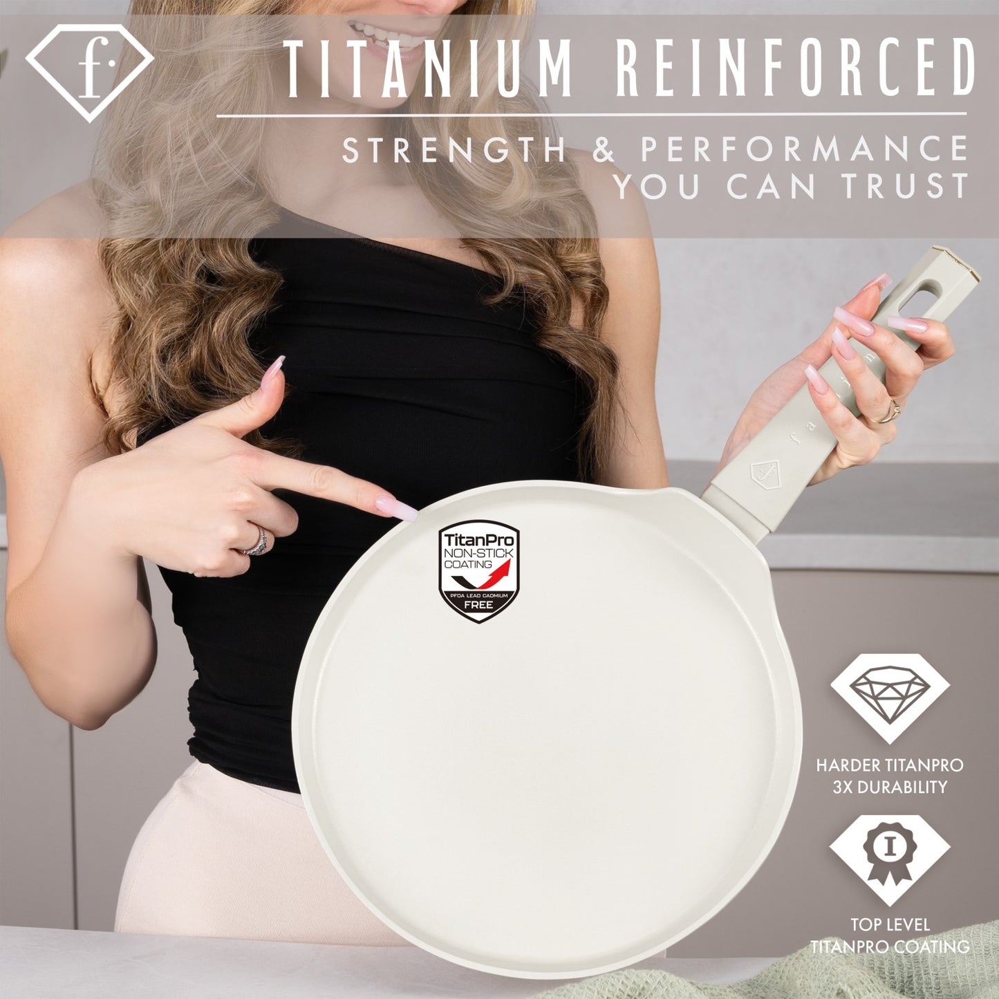 Fashion By Berlinger Haus 25cm TitanPro Non-Stick Pancake Pan - Cream