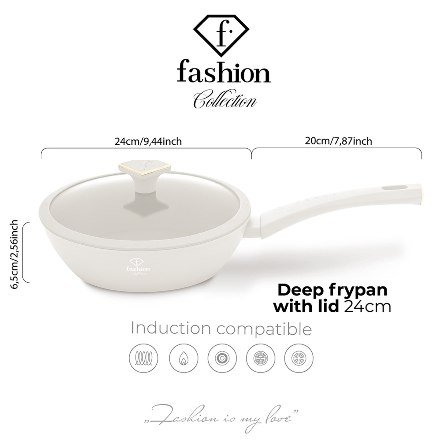 Fashion By Berlinger Haus 24cm TitanPro Non-Stick Deep Frypan with Lid - Cream