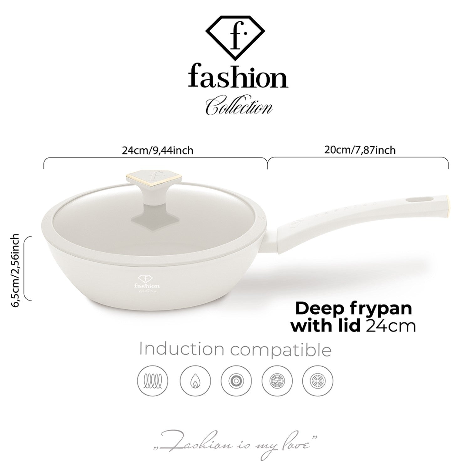 Fashion By Berlinger Haus 24cm TitanPro Non-Stick Deep Frypan with Lid - Cream