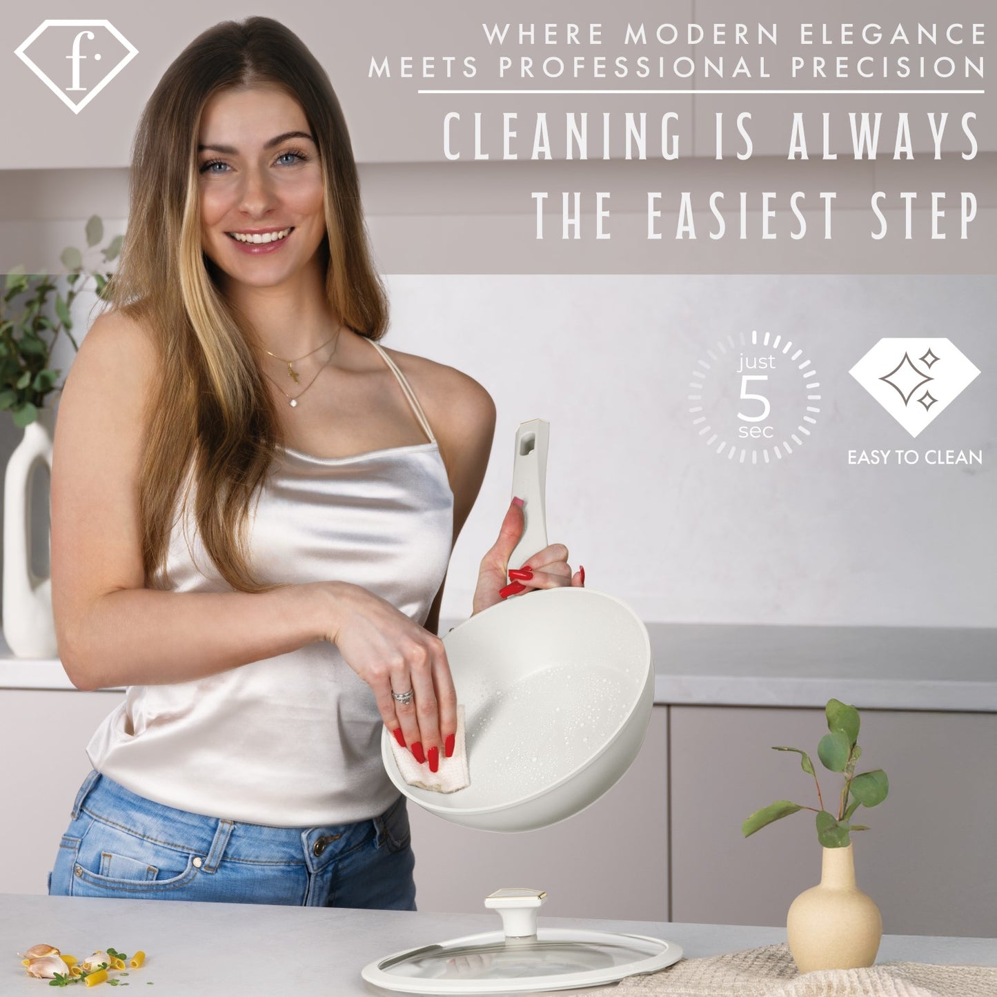 Fashion By Berlinger Haus 24cm TitanPro Non-Stick Deep Frypan with Lid - Cream