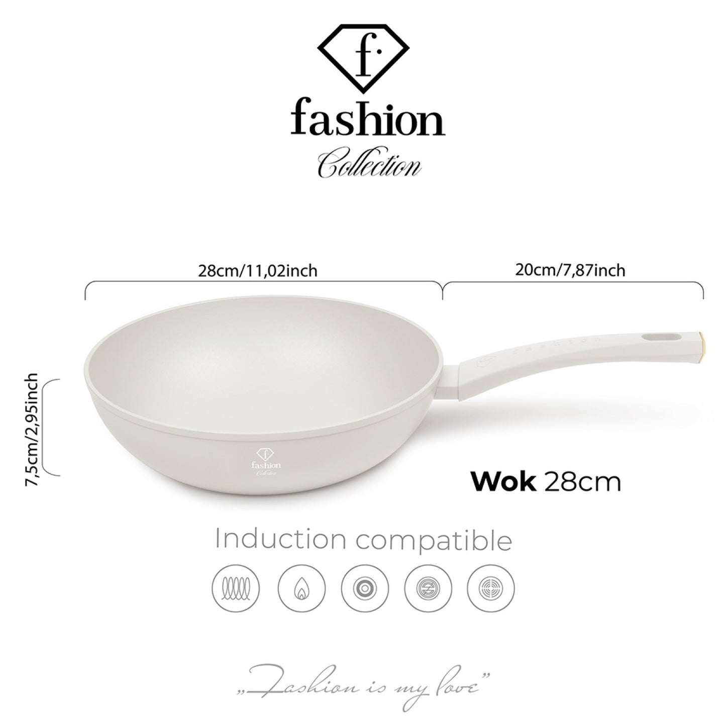 Fashion By Berlinger Haus 28cm TitanPro Non-Stick Wok - Cream