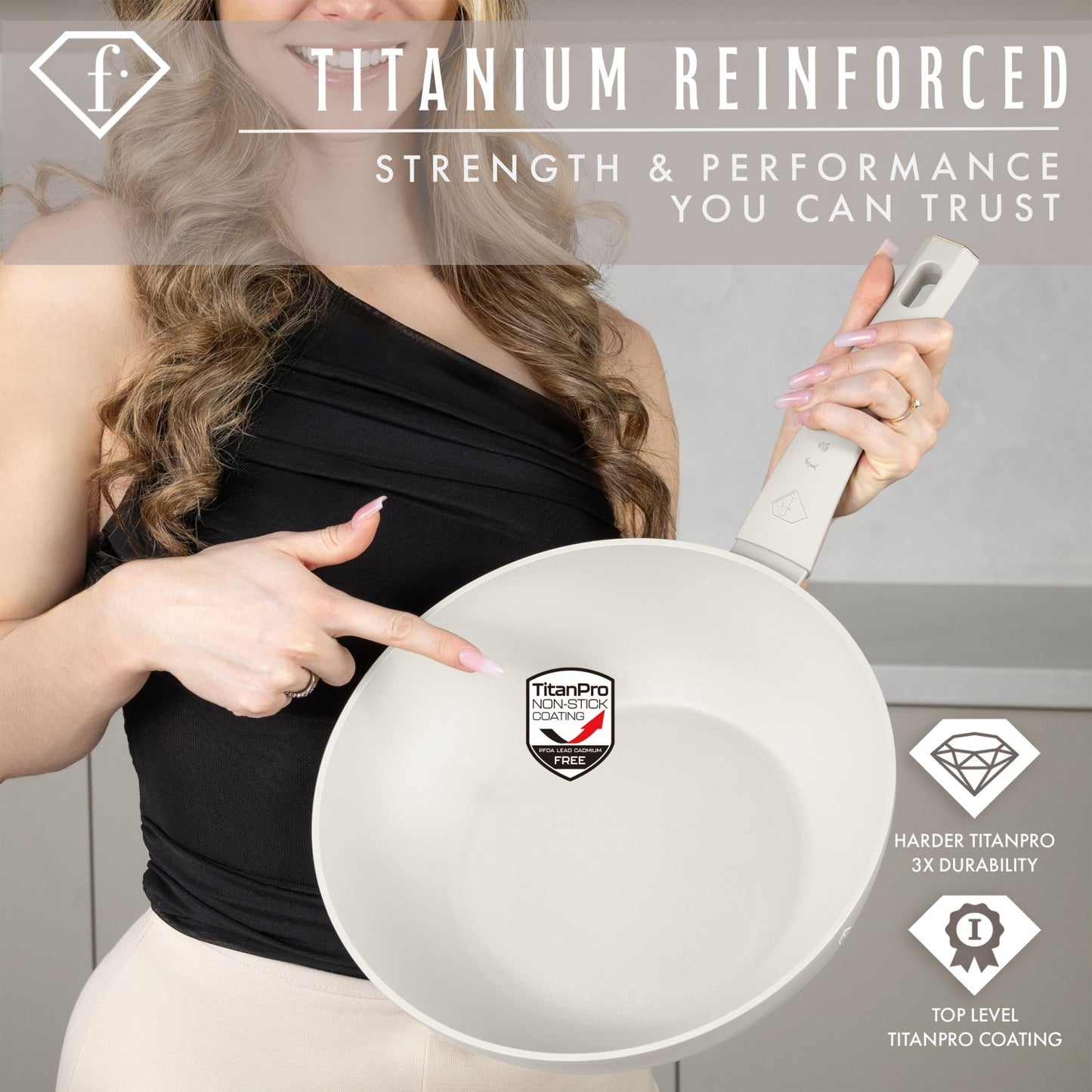 Fashion By Berlinger Haus 28cm TitanPro Non-Stick Wok - Cream