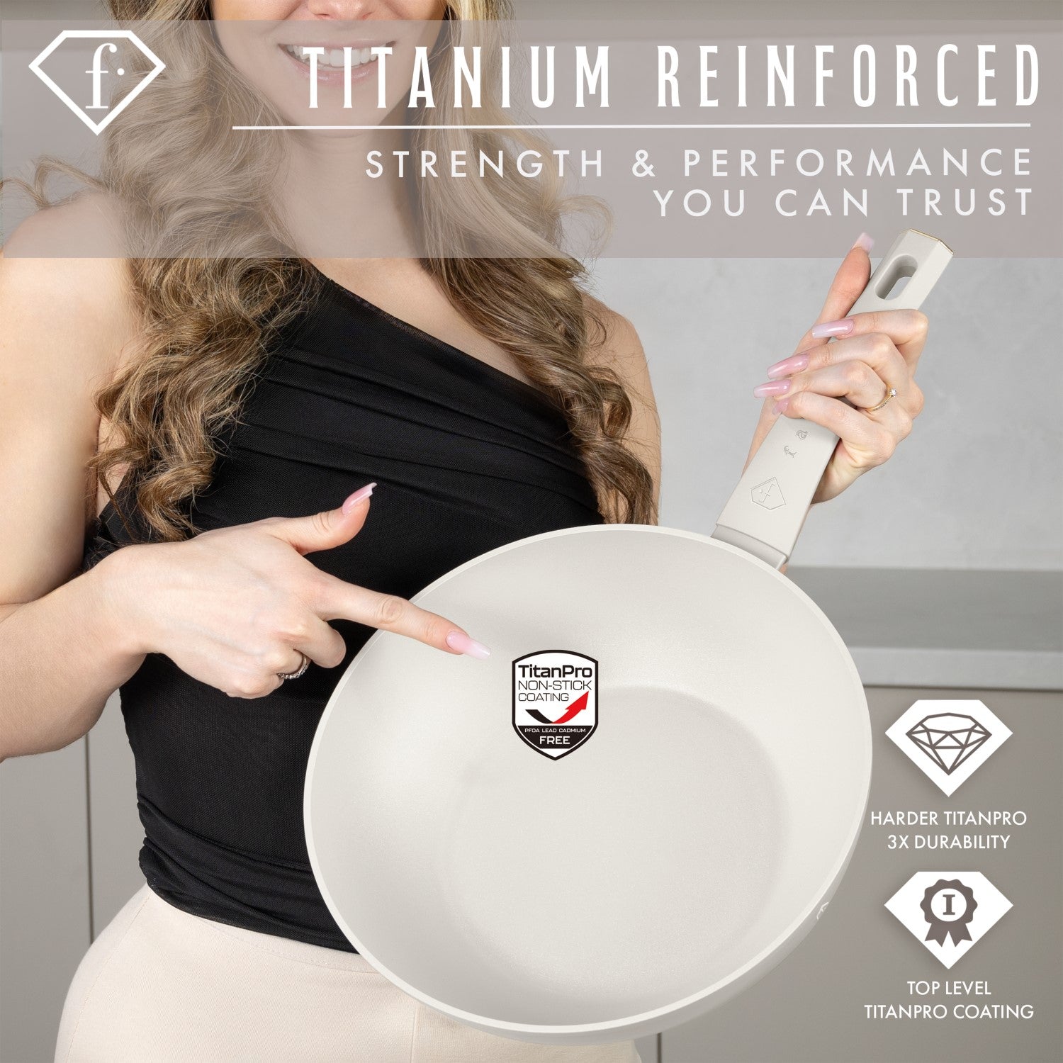 Fashion By Berlinger Haus 28cm TitanPro Non-Stick Wok - Cream