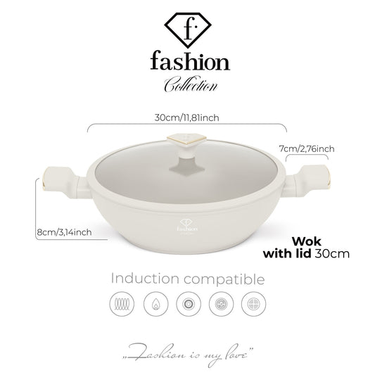 Fashion By Berlinger Haus 30cm TitanPro Non-Stick Wok with Lid - Cream