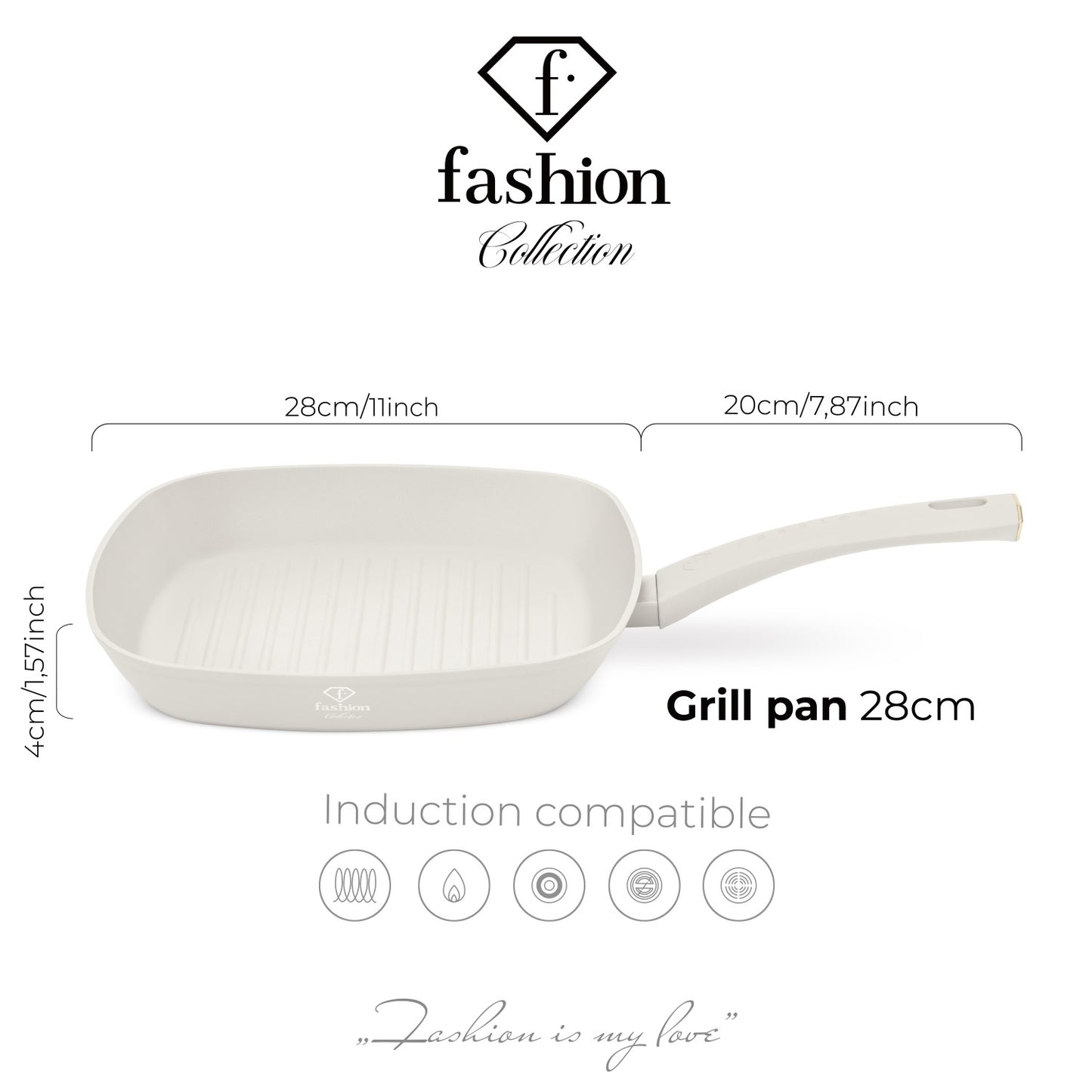 Fashion By Berlinger Haus 28cm TitanPro Non-Stick Grill Pan - Cream